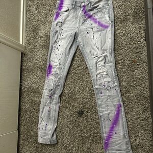 Stylish Gray and Purple Splatter Jeans